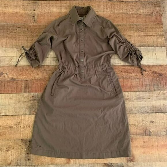Converse womens button up mini a-line dress with 3/4 ruched sleeves in brown - X - Picture 1 of 7